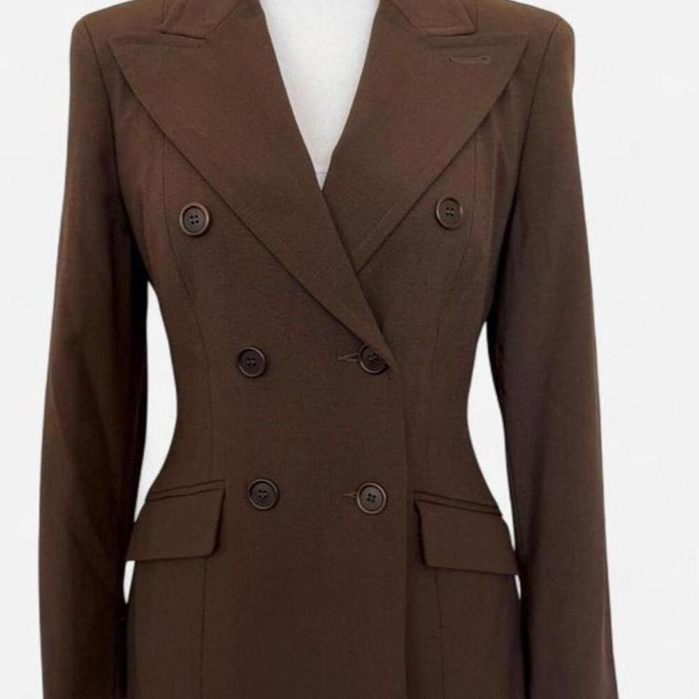 Vintage Y2K Bebe Brown Double-Breasted Hourglass Blazer Size 4